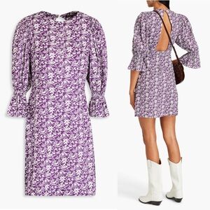 NWT MAJE Cutout Floral Print Linen Blend Mini Dress Purple White Small